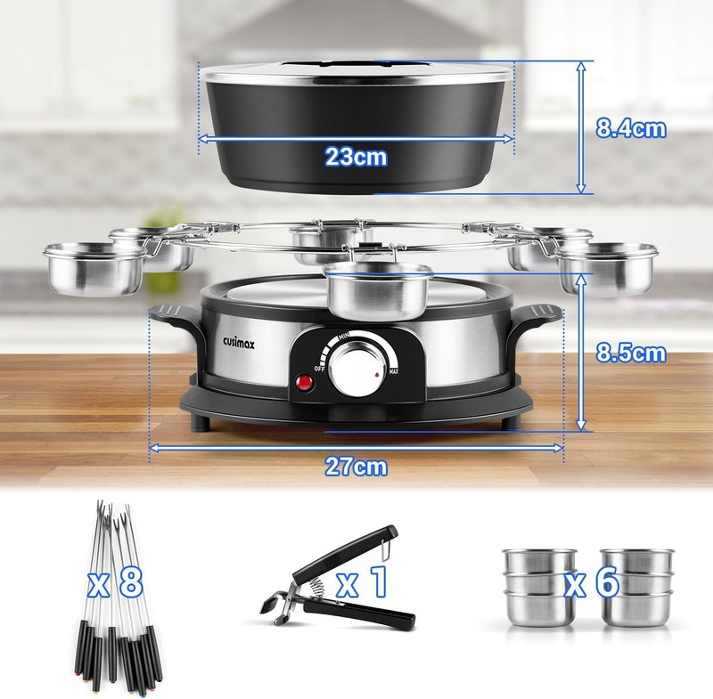 CUSIMAX Electric Fondue Set with 1300W Power Temperature Control for Cheese,Chocolate,Oil and Broth, 2L Non-Stick Electric Fondue Pot with 8 pcs Forks,6 pcs Cups and Removable Anti-Scald Handle - Image 5